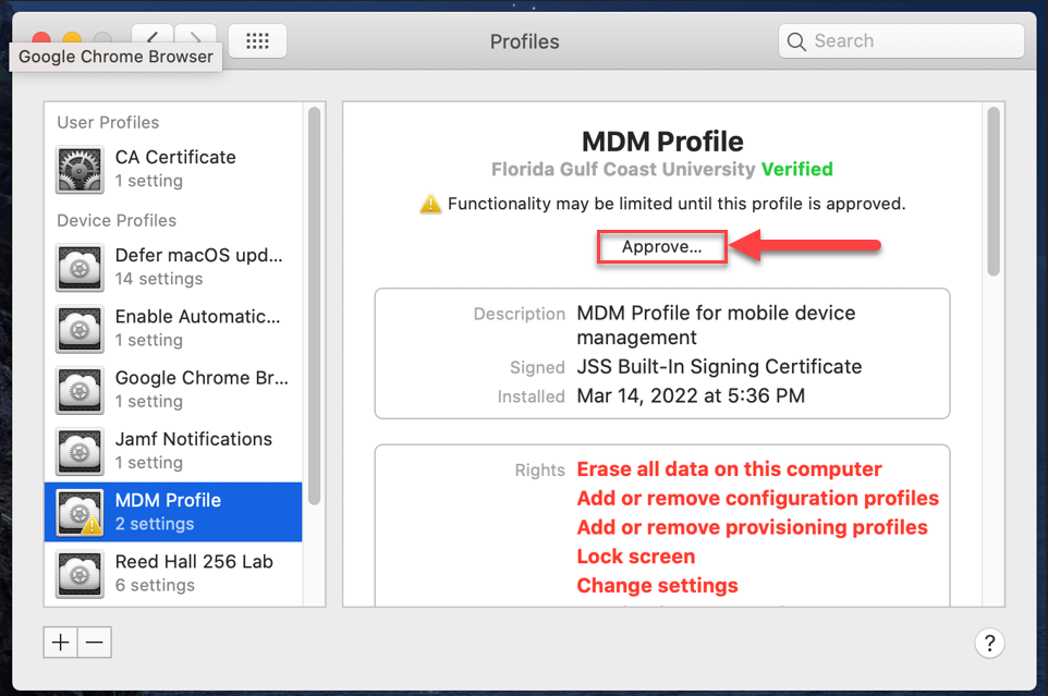 How to Approve an MDM Profile – Florida Gulf Coast University ITS